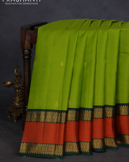 Pure kanchipuram silk saree lime green and Bottle green with allover vairaosi pattern & buttas and rettapet zari woven border