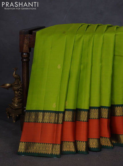 Pure kanchipuram silk saree lime green and Bottle green with allover vairaosi pattern & buttas and rettapet zari woven border