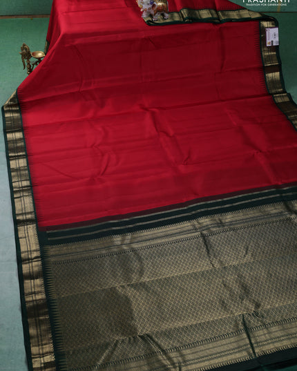 Pure kanchipuram silk saree teal blue and red with plain body and zari woven korvai border