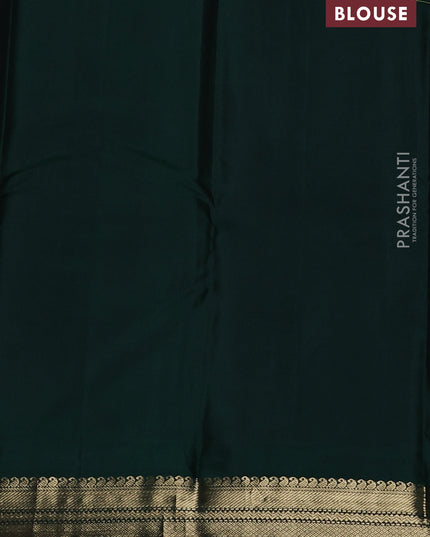 Pure kanchipuram silk saree teal blue and red with plain body and zari woven korvai border