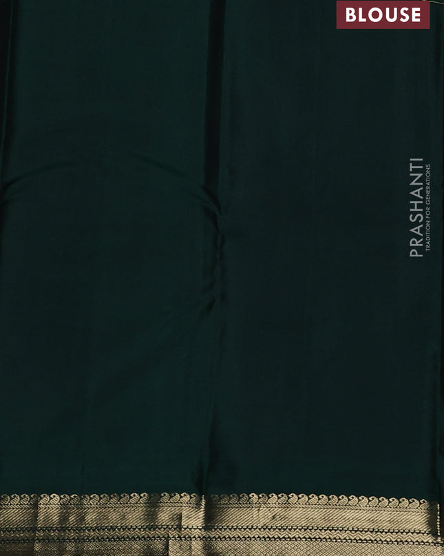 Pure kanchipuram silk saree teal blue and red with plain body and zari woven korvai border