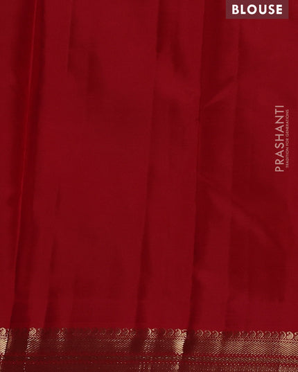 Pure kanchipuram silk saree red and green with plain body and zari woven korvai border
