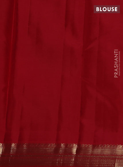 Pure kanchipuram silk saree blue and red with plain body and zari woven korvai border