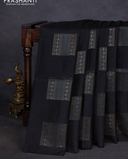 Pure soft silk saree black with zari woven buttas in borderless style