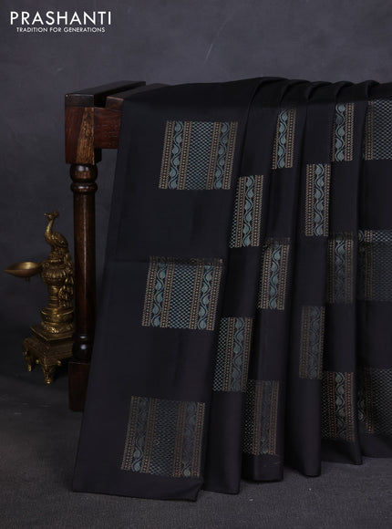 Pure soft silk saree black with zari woven buttas in borderless style