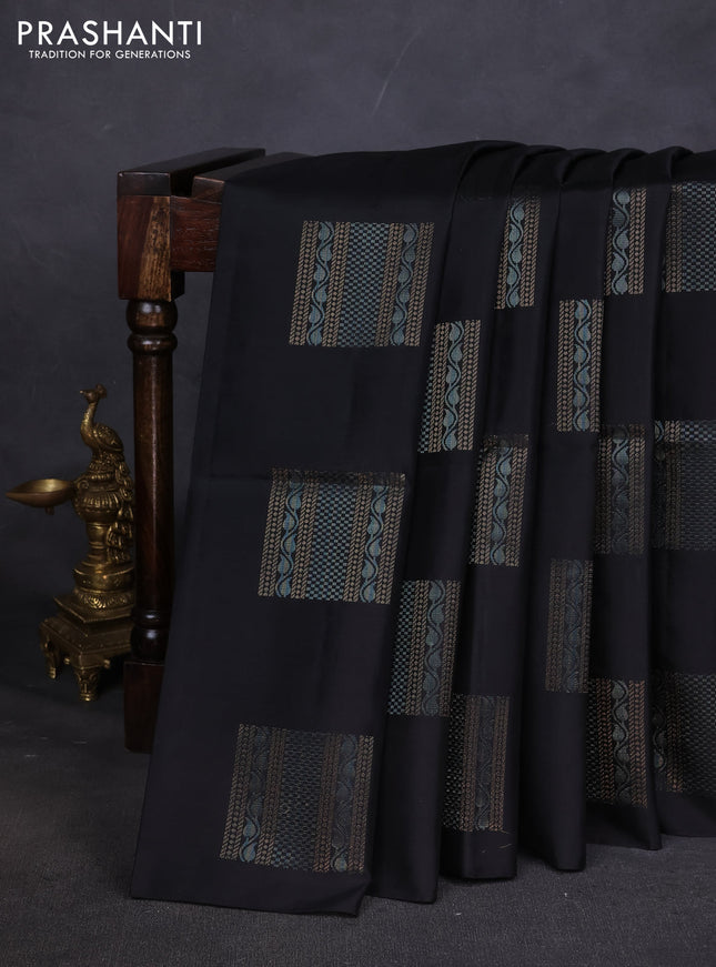 Pure soft silk saree black with zari woven buttas in borderless style