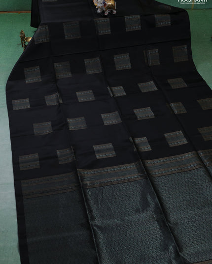 Pure soft silk saree black with zari woven buttas in borderless style