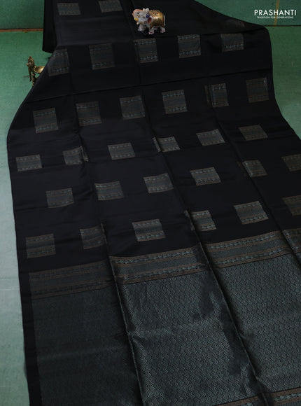 Pure soft silk saree black with zari woven buttas in borderless style