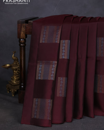 Pure soft silk saree deep maroon with zari woven buttas in borderless style
