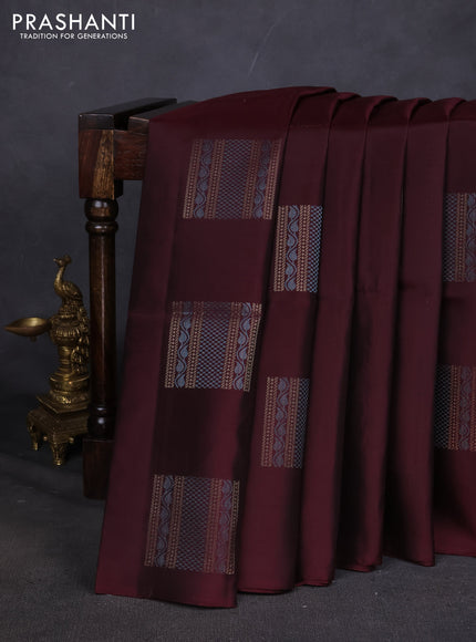 Pure soft silk saree deep maroon with zari woven buttas in borderless style