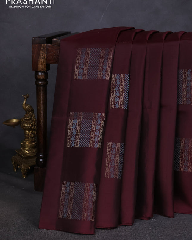 Pure soft silk saree deep maroon with zari woven buttas in borderless style