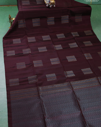 Pure soft silk saree deep maroon with zari woven buttas in borderless style