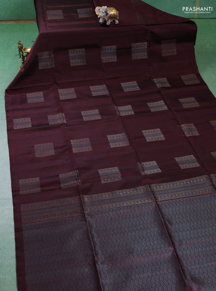 Pure soft silk saree deep maroon with zari woven buttas in borderless style