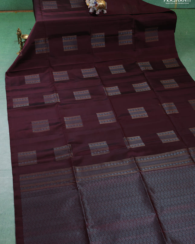 Pure soft silk saree deep maroon with zari woven buttas in borderless style