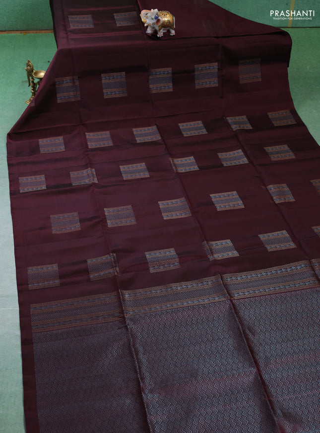 Pure soft silk saree deep maroon with zari woven buttas in borderless style