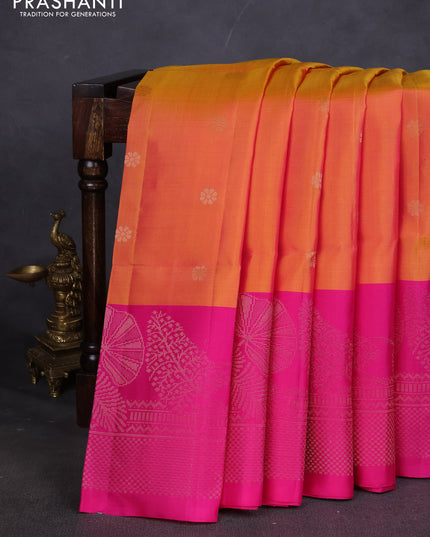 Pure soft silk saree dual shade of yellowish pink and pink with zari woven buttas and zari woven border