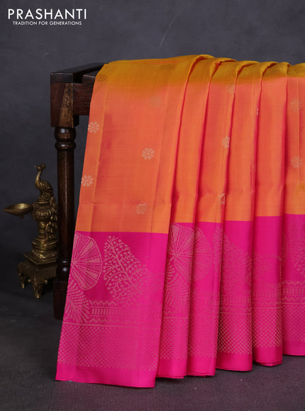 Pure soft silk saree dual shade of yellowish pink and pink with zari woven buttas and zari woven border