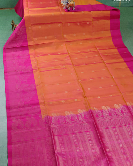 Pure soft silk saree dual shade of yellowish pink and pink with zari woven buttas and zari woven border