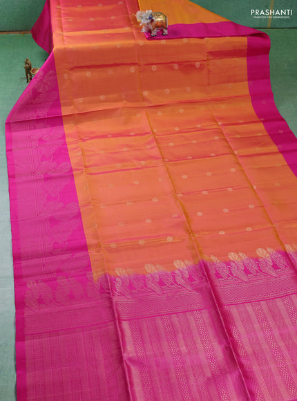 Pure soft silk saree dual shade of yellowish pink and pink with zari woven buttas and zari woven border