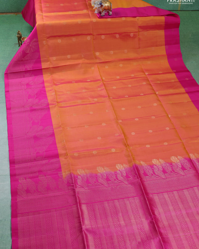 Pure soft silk saree dual shade of yellowish pink and pink with zari woven buttas and zari woven border