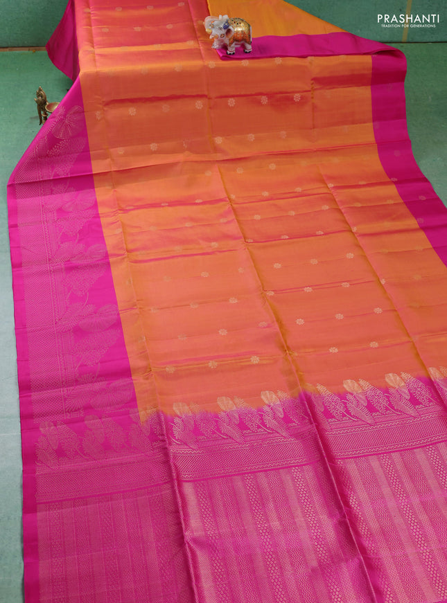 Pure soft silk saree dual shade of yellowish pink and pink with zari woven buttas and zari woven border