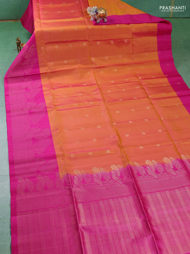 Pure soft silk saree dual shade of yellowish pink and pink with zari woven buttas and zari woven border