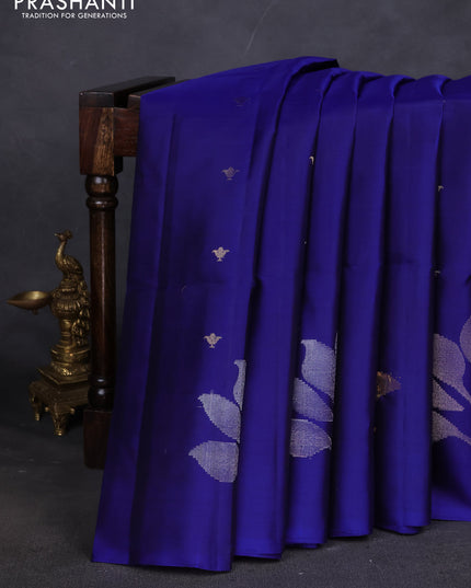 Pure soft silk saree blue with zari woven buttas and zari woven butta border