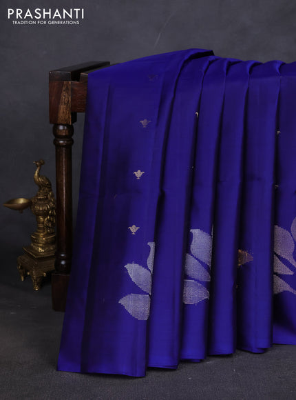 Pure soft silk saree blue with zari woven buttas and zari woven butta border