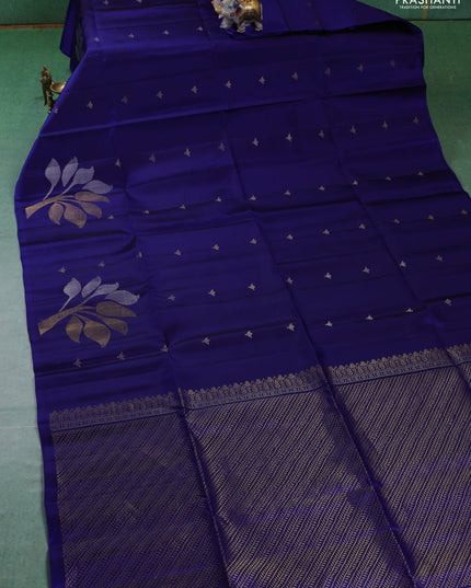 Pure soft silk saree blue with zari woven buttas and zari woven butta border