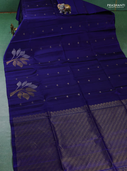 Pure soft silk saree blue with zari woven buttas and zari woven butta border
