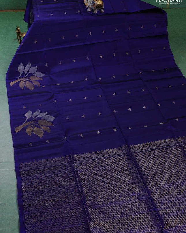 Pure soft silk saree blue with zari woven buttas and zari woven butta border