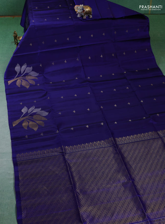 Pure soft silk saree blue with zari woven buttas and zari woven butta border