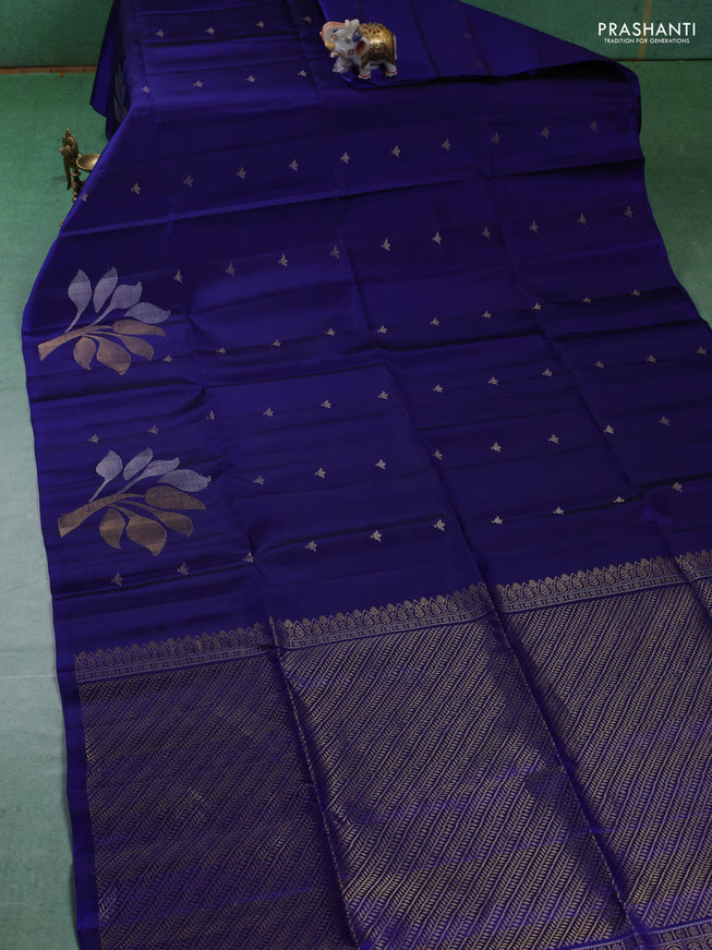 Pure soft silk saree blue with zari woven buttas and zari woven butta border
