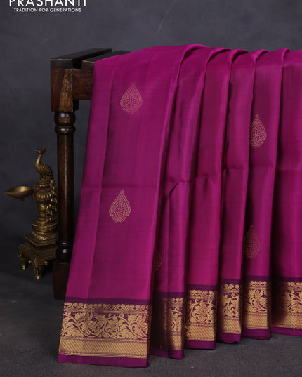 Pure soft silk saree magenta pink and purple with zari woven buttas and zari woven border