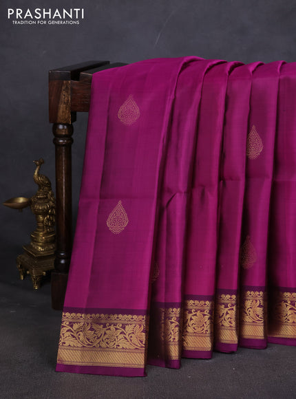 Pure soft silk saree magenta pink and purple with zari woven buttas and zari woven border