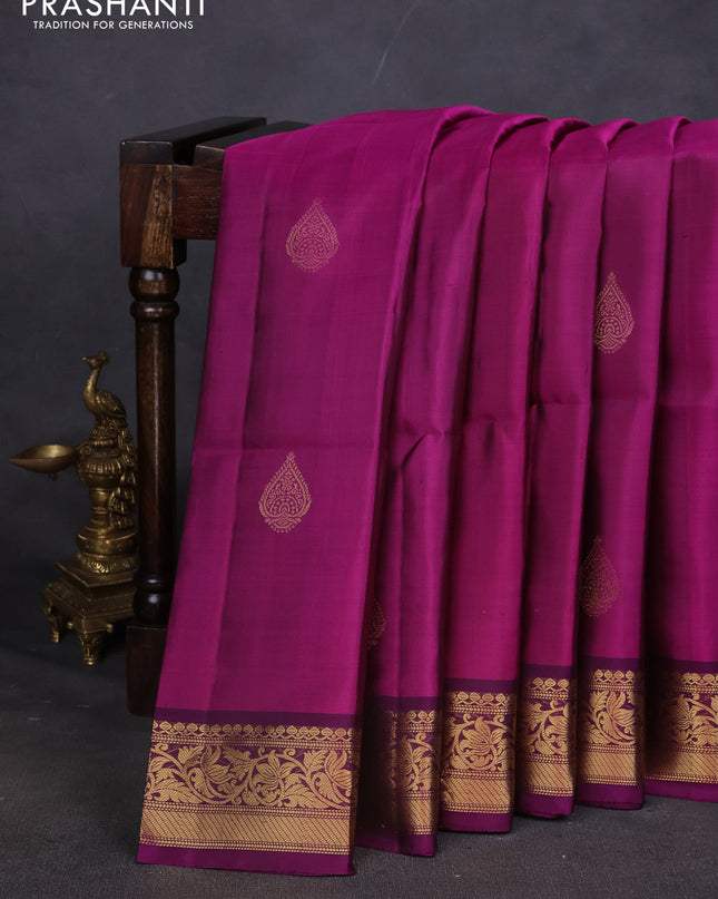 Pure soft silk saree magenta pink and purple with zari woven buttas and zari woven border