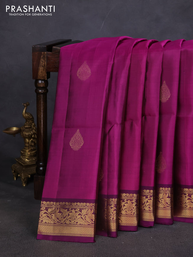 Pure soft silk saree magenta pink and purple with zari woven buttas and zari woven border