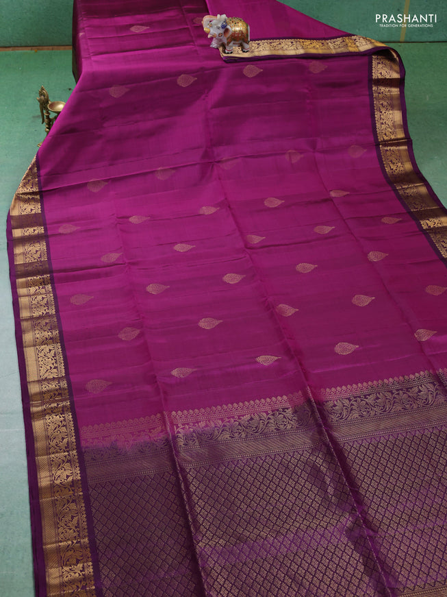 Pure soft silk saree magenta pink and purple with zari woven buttas and zari woven border