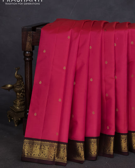Pure kanchipuram silk saree dual shade of pink and brown with zari woven buttas and zari woven border
