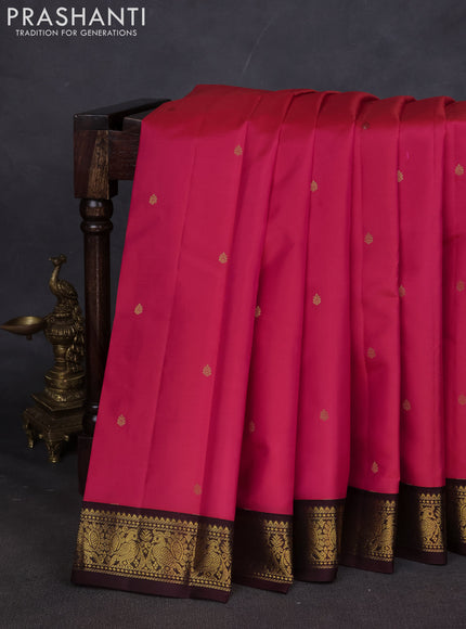 Pure kanchipuram silk saree dual shade of pink and brown with zari woven buttas and zari woven border