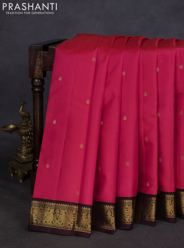Pure kanchipuram silk saree dual shade of pink and brown with zari woven buttas and zari woven border