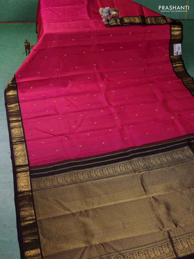 Pure kanchipuram silk saree dual shade of pink and brown with zari woven buttas and zari woven border