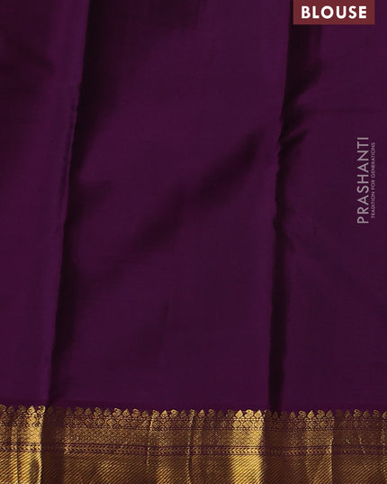Pure kanchipuram silk saree grey and purple with annam & Paisley zari woven buttas and zari woven korvai border