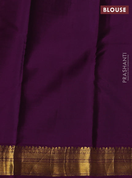 Pure kanchipuram silk saree grey and purple with annam & Paisley zari woven buttas and zari woven korvai border