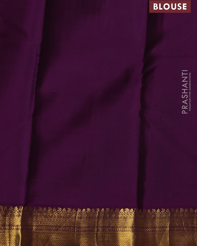 Pure kanchipuram silk saree grey and purple with annam & Paisley zari woven buttas and zari woven korvai border