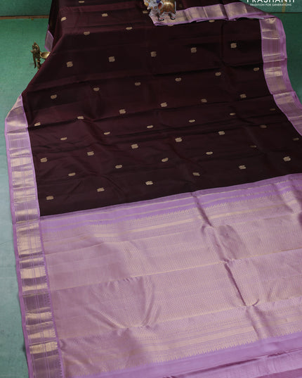 Pure kanchipuram silk saree brown and lavender with annam & Paisley zari woven buttas and zari woven korvai border