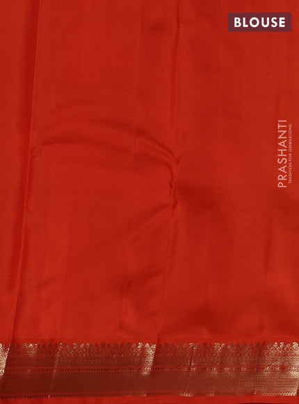 Pure kanchipuram silk saree blue and orange with annam & Paisley zari woven buttas and zari woven korvai border