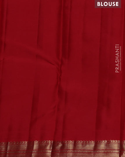 Pure kanchipuram silk saree lime green and red with plain body and temple design zari woven border