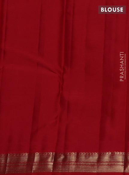 Pure kanchipuram silk saree lime green and red with plain body and temple design zari woven border