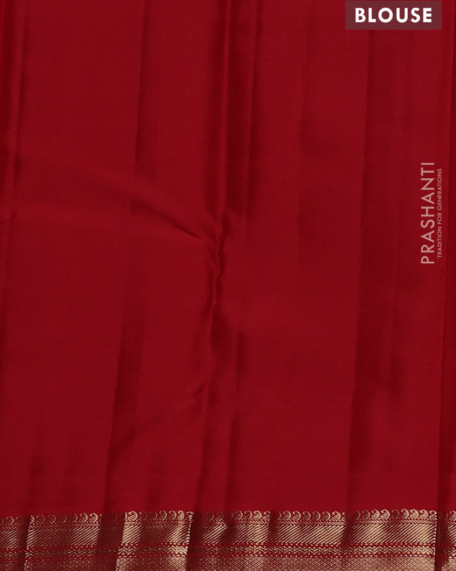 Pure kanchipuram silk saree lime green and red with plain body and temple design zari woven border